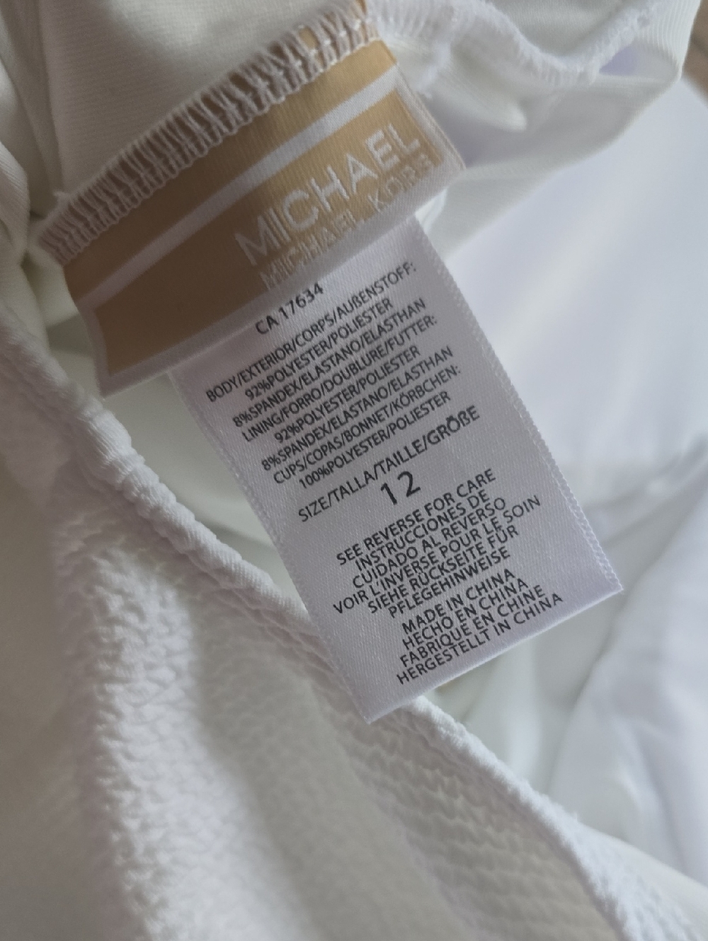 Michael Kors White Ribbed Front Zip One Piece Size 12 - Picture 9 of 9